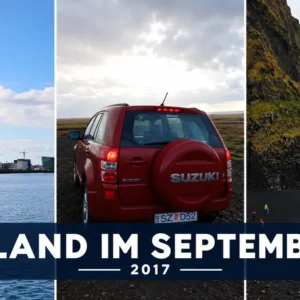 Island im September 2017 Island im September 2017: Collage aus Reykjavík, Mietwagen und schwarzem Strand