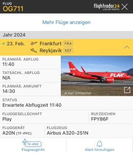 Flug mit Play von Frankfurt nach Island