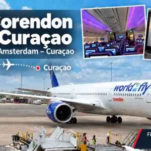 Corendon A350 nach Curaçao: Unsere Erfahrungen ab Amsterdam Corendon Airbus A350 am Flughafen Amsterdam mit Kabine und Flugroute nach Curaçao.